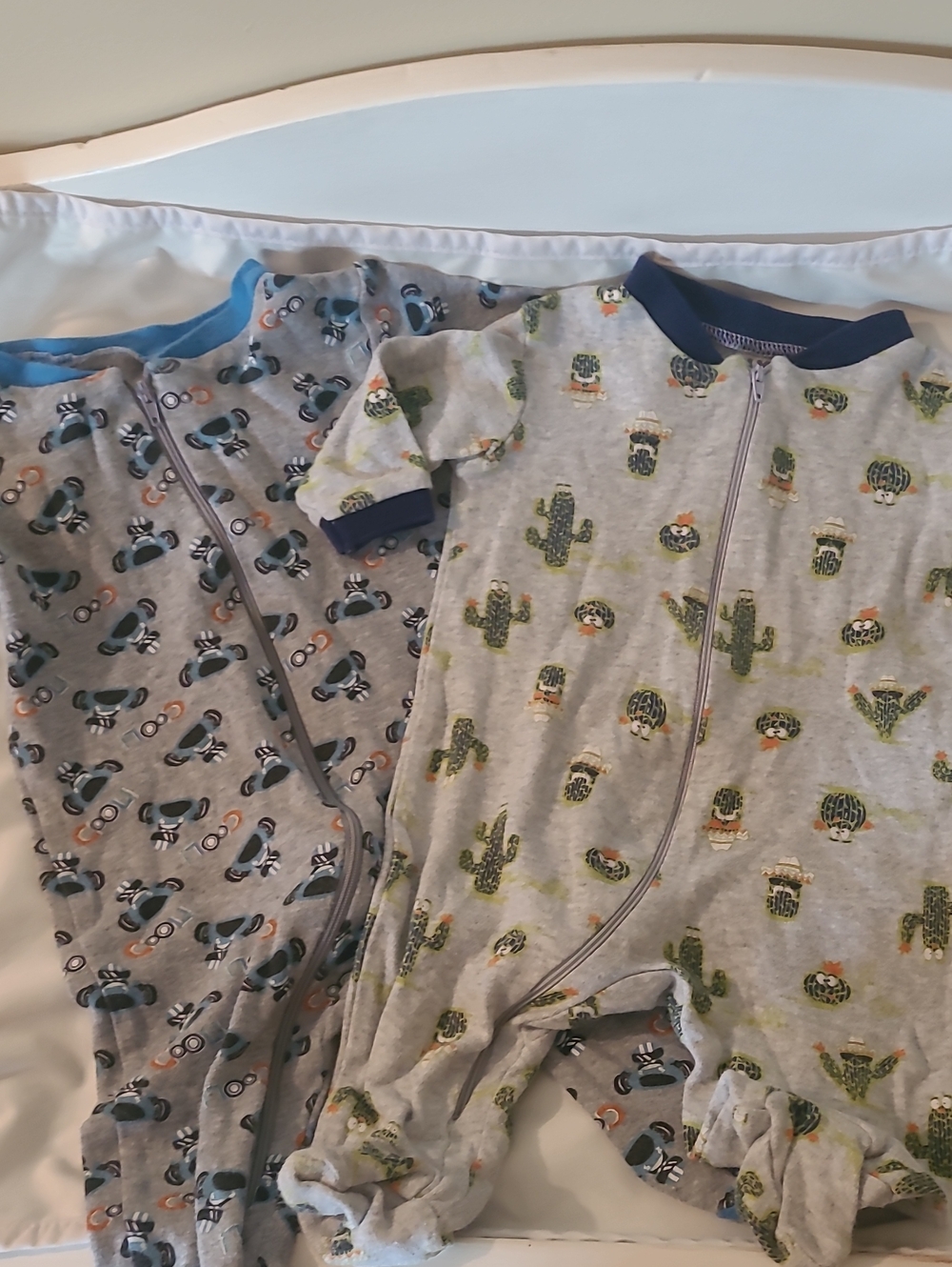 Baby Zip Footed Pajamas - Gray with Cactus & Gray with Cars